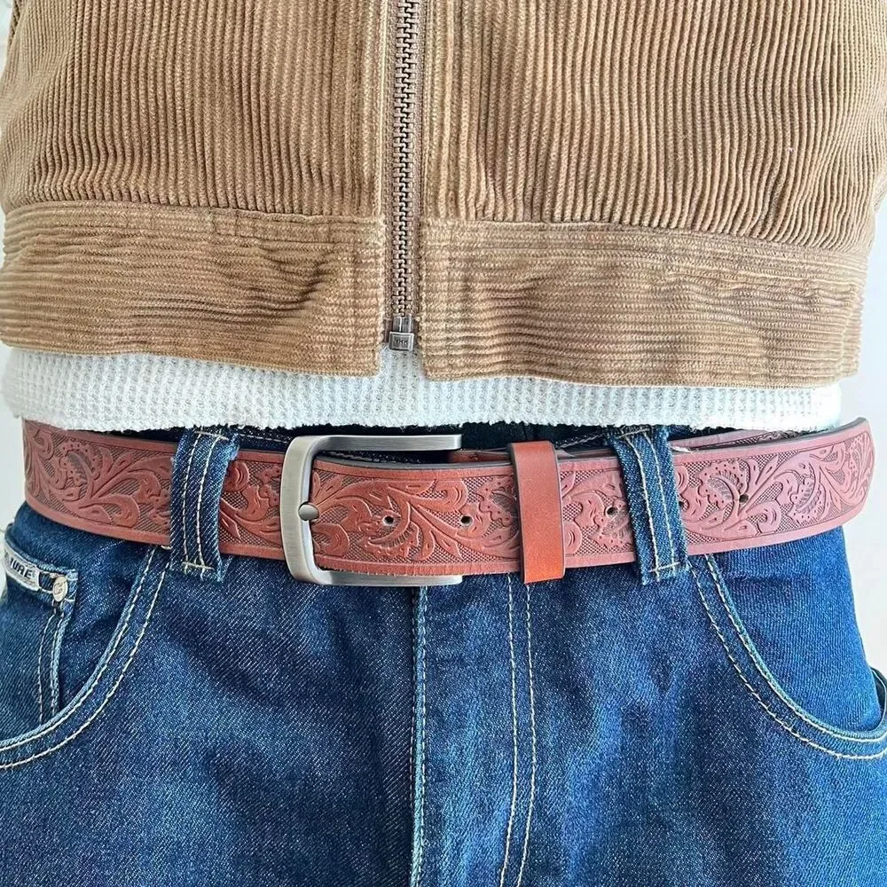 vintage style american western bike tread look grunge brown floral belt